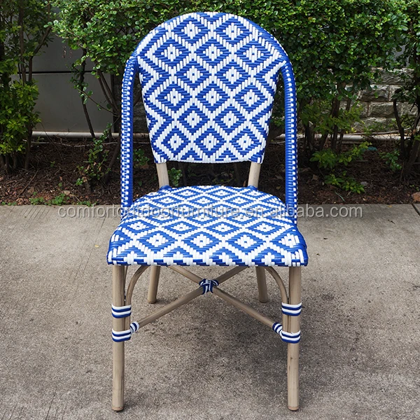 Blue Color Rattan Hotel Dining Chair with Modern Weaving Pattern