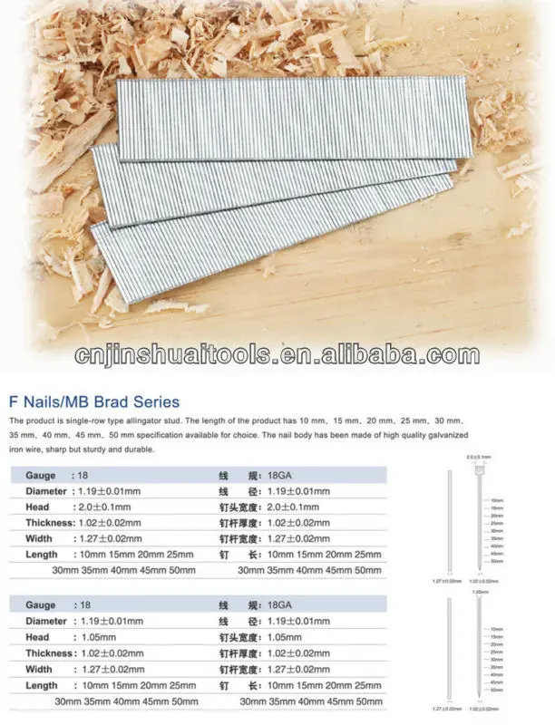 Brad Nail, Ga.18, 10-50mm,  BeA SK300, FASCO 4400, BOSTITCH BT1300, ATRO TIPPIN, SENCO 12, OMER NF18