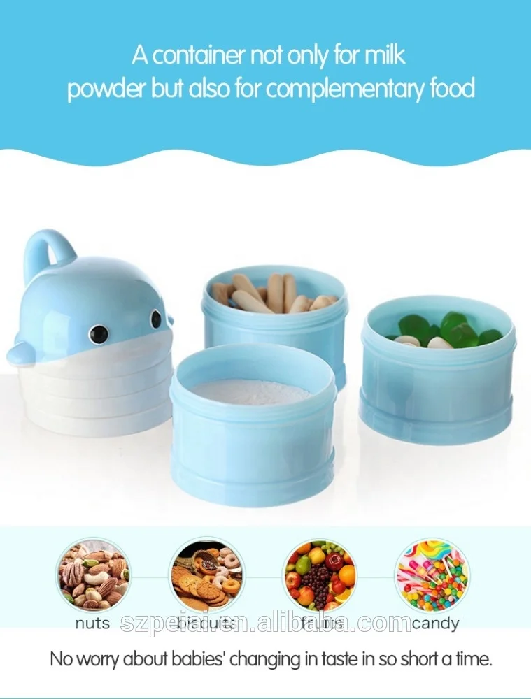 Portable three layers lovely multi-functional baby milk powder formula dispenser container baby food storage containers