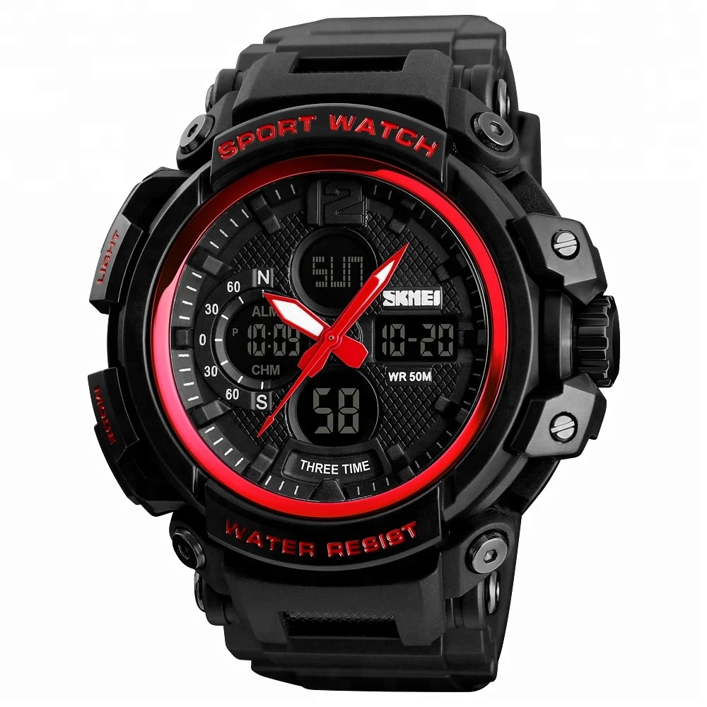 fashion waterproof multifunction dual time chronograph men analog digital sports wrist watch
