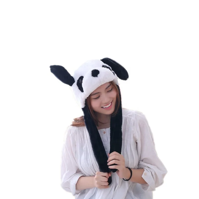 Better quality white color plush panda hat with moving ears