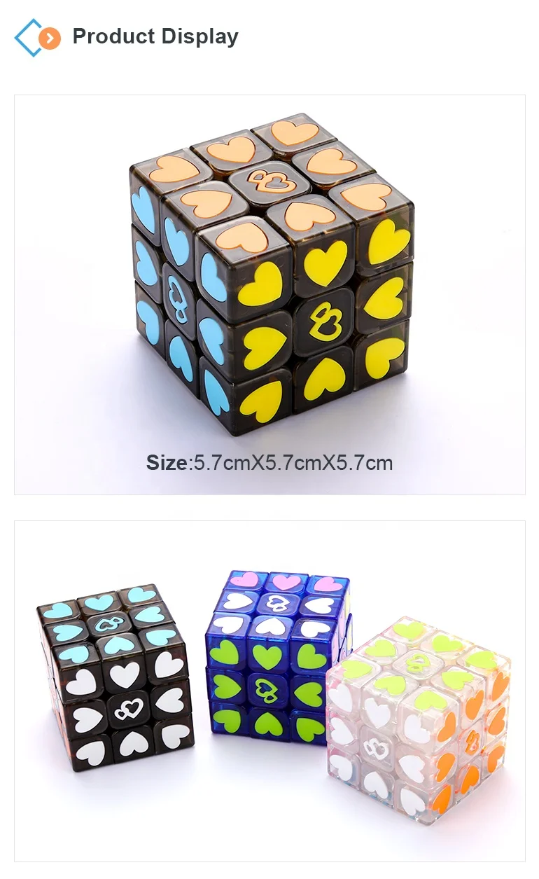 3x3 unique heart transparent 5.7cm iq puzzle toy magical cube speed for kids