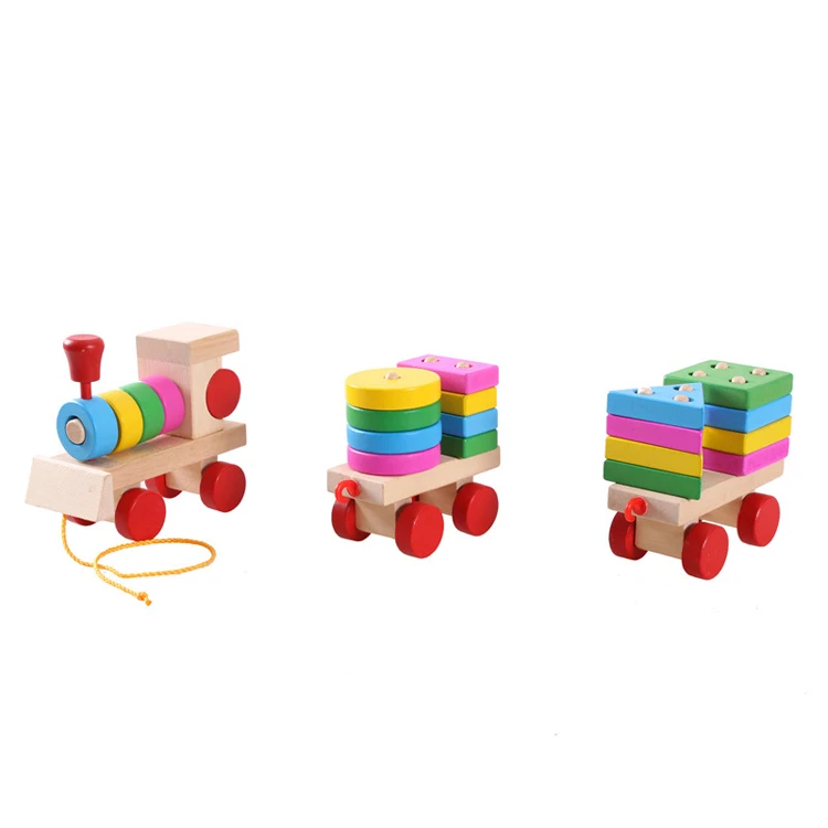 best selling different shapes wooden toy train set puzzle for children