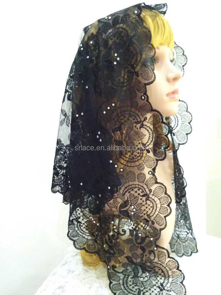 
Bead Black Catholic Lace Veil Spanish Lace Veil Mantilla 