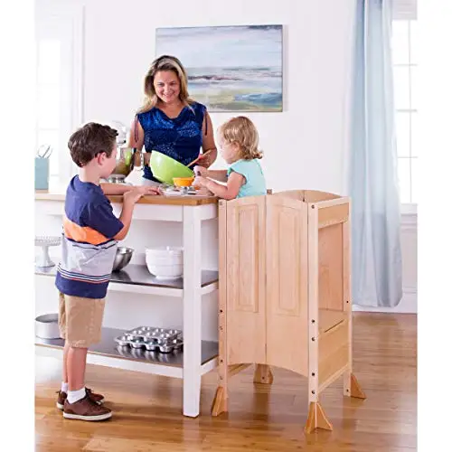 Heartwood Kitchen Helper Stool Solid Oak Premium Solid Wood Adjustable Height Foldable Cooking Step Stool Tower