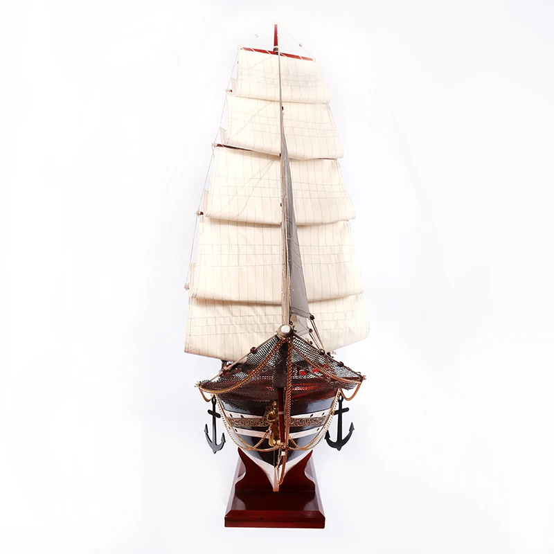 Decoration length 135cm classical antique large size wooden handmade sailboat model PTW006