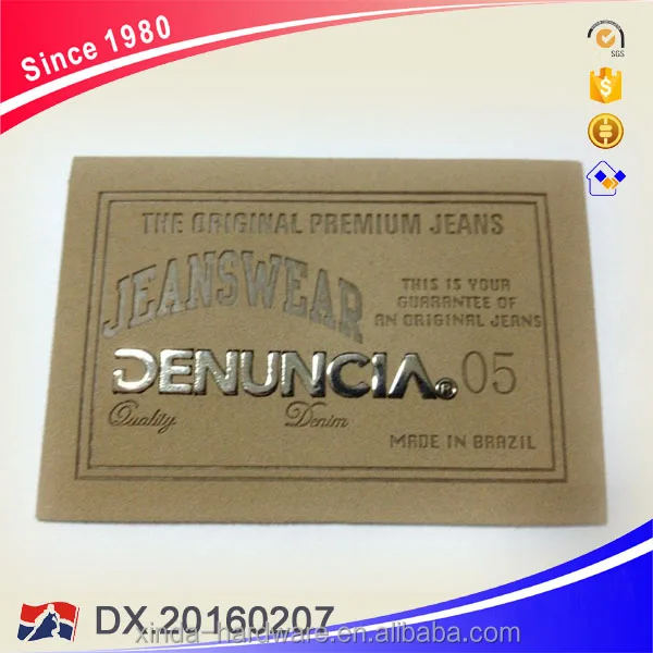 Customized Embossed fake leather label with metal for jeans