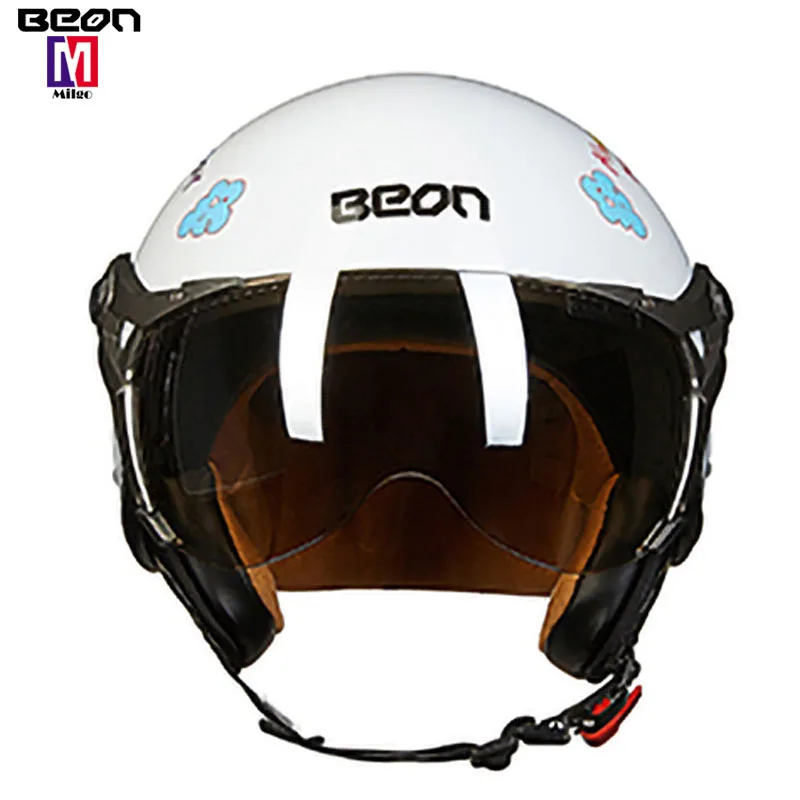 BEON White Cartoon Scooter Motorcycle Half Face Vintage Helmet Moto Casque Casco motocicleta Capacete Vespa Helmets Light Weigh