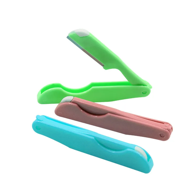 Colorful eyebrow trimmer plastic foldable makeup dedicated scraping eyebrow razor blades
