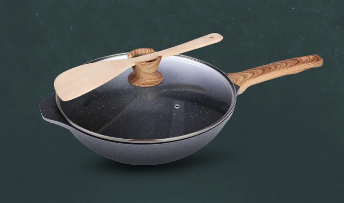 Factory direct maifan stone coating flat bottom non-stick pan, no-smoke wok frying pan