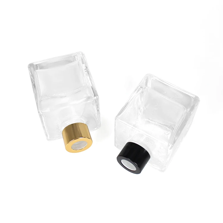 Wholesale 200Ml Empty Decorative Square Clear Glass Cosmetic Diffuser Bottle For Perfume Wholesale Glass Perfume Bottles