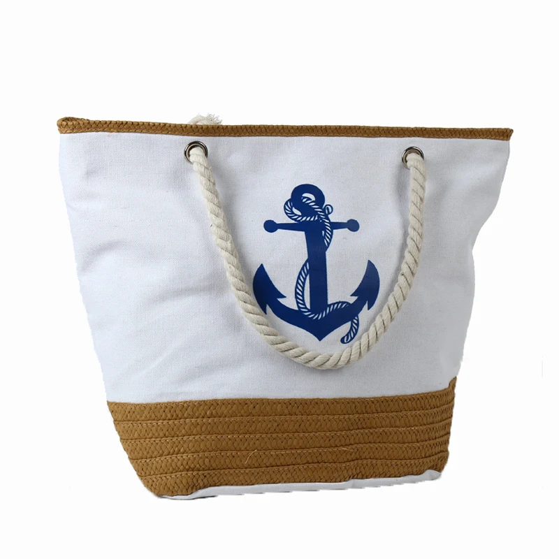 Women straw weaving summer tote beach bag women Newest pictures lady fashion handbag canvas tote bag with rope handle