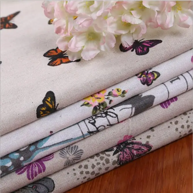 five types Butterfly printed cotton and linen upholstery blended fabric