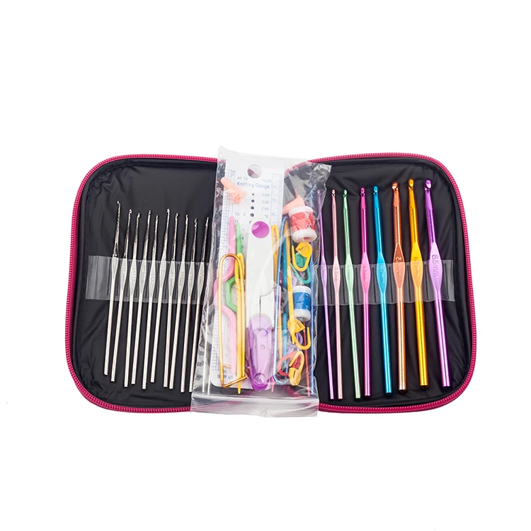 90pcs Aluminum Weave Craft Sewing Collection with Pink Carrying Bag Crochet Hooks Set Ergonomics Knitting Needles Case