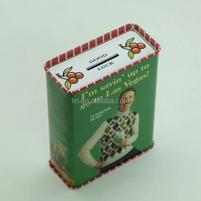 Custom rectangle metal money saving tin box
