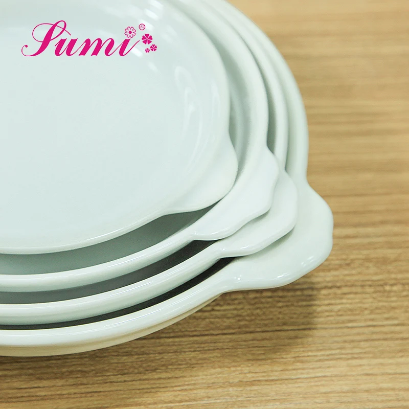 Factory direct hotel use baking ceramic microwave dish plate with handle