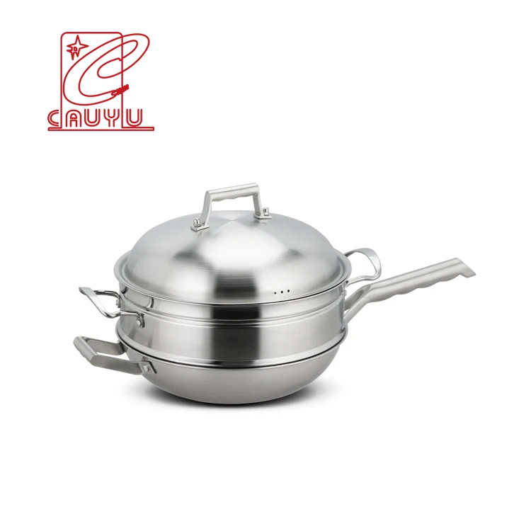 Последняя трехслойная фанера из нержавеющей стали 2 слоя сковорода вок сковорода с инструмент для кухни, с разными насадками и пароварка