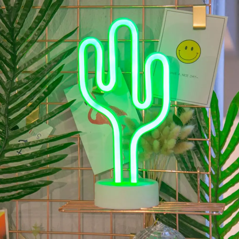 Wholesale USB and Battery Powered Home Decor Green Cactus Portable table sign desktop neon light