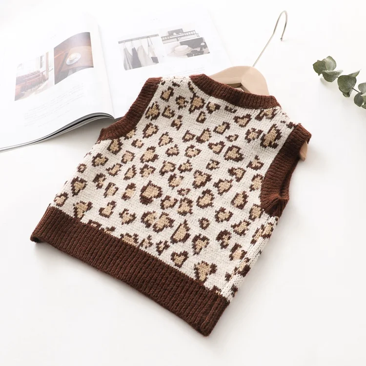 
China Wholesaler Toddler Knitwear Pattern Baby Leopard Print Knit Vest 