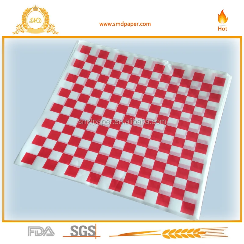 Wax Paper Food Basket Liners - Deli / BBQ Sandwich Wrap square - Red / White Checkered