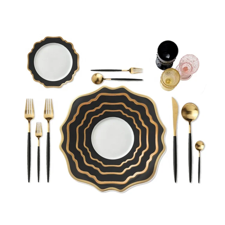 
High quality unique porcelain black dinner service plate 