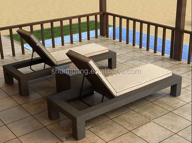 Outdoor rattan double sun beach lounge wicker swing poolside sun bed