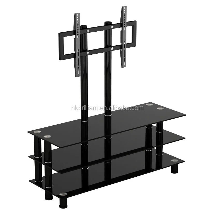 Современная телевизионная стойка из черного закаленного стекла с трехуровневым Стеклянным Столом и настенным креплением для телевизора 32 ~ 60 дюймов LED LCD TV
