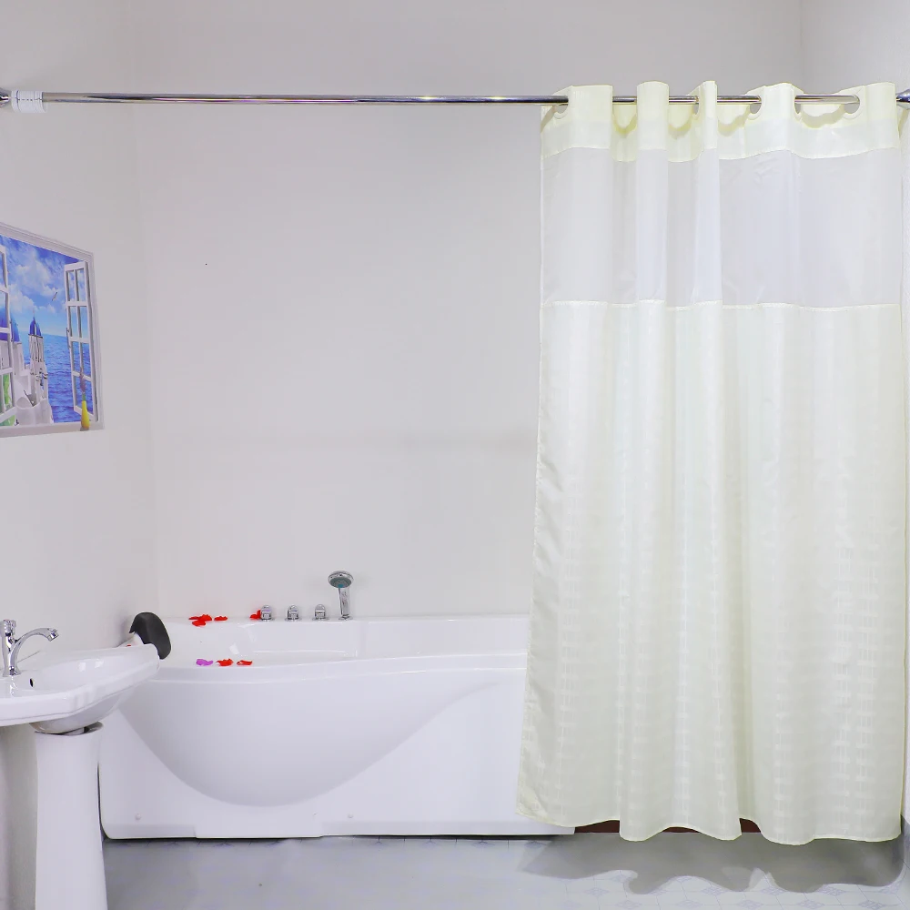 Dobby Polyester Water Repellent Hotel Hookless Shower Curtain With Matching Window Curtain