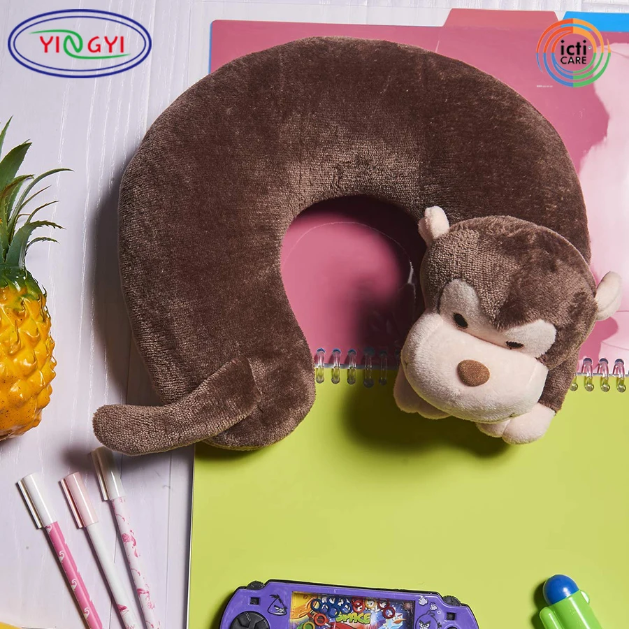 E437 Cartoon Kids Super Soft Plush Travel Neck Pillow Monkey Stuffed Brown Korean