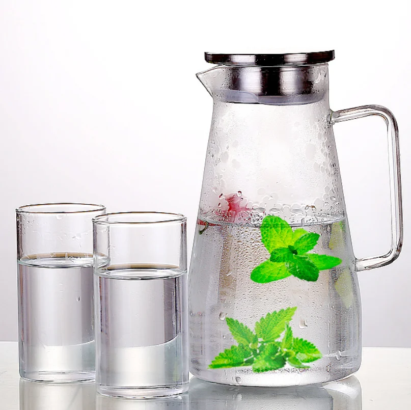 Glass Pitcher with Lid, Water Jug for Hot/Cold Water, Ice Tea and Juice Beverage