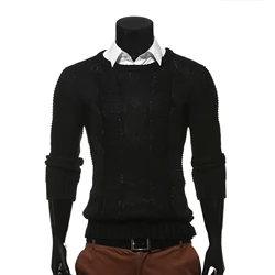Oem Stylish Solid Black Knitted Cable Pullover Sweater Men Custom