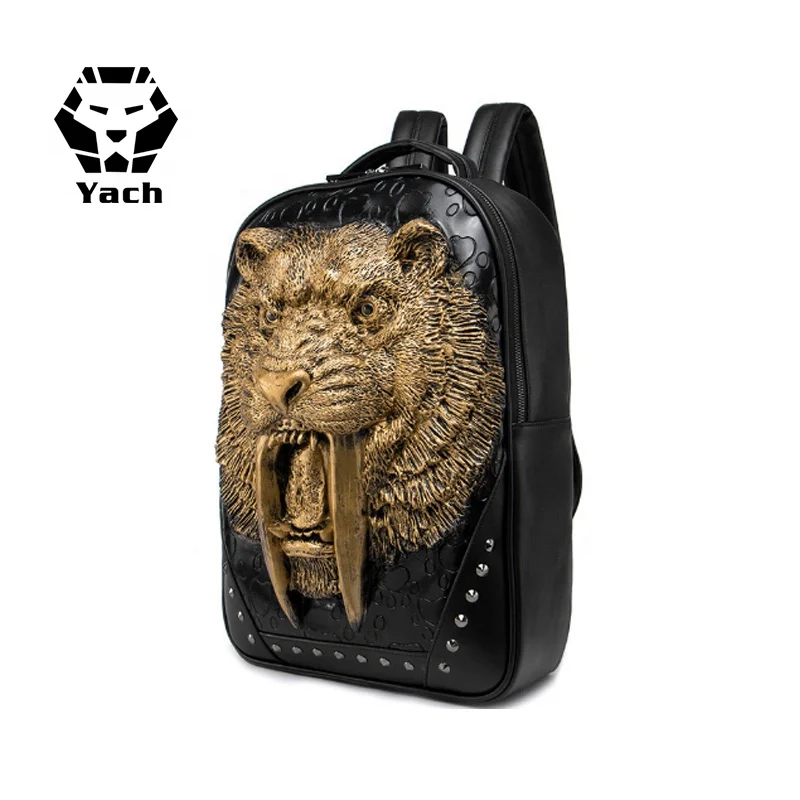 New large capacity computer outdoor travel waterproof pu animal stereo saber-toothed tiger male bag mens 3d backpack back pack