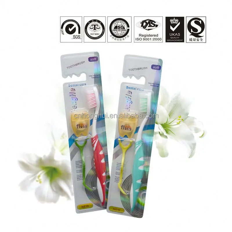white dental floss pick with brush picks, toothbrush with dental floss