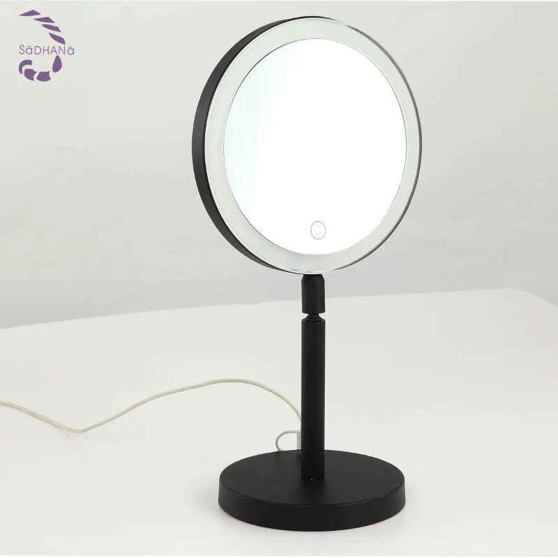 new product 8 inch cosmetic magnifying mirror with black color led mirror