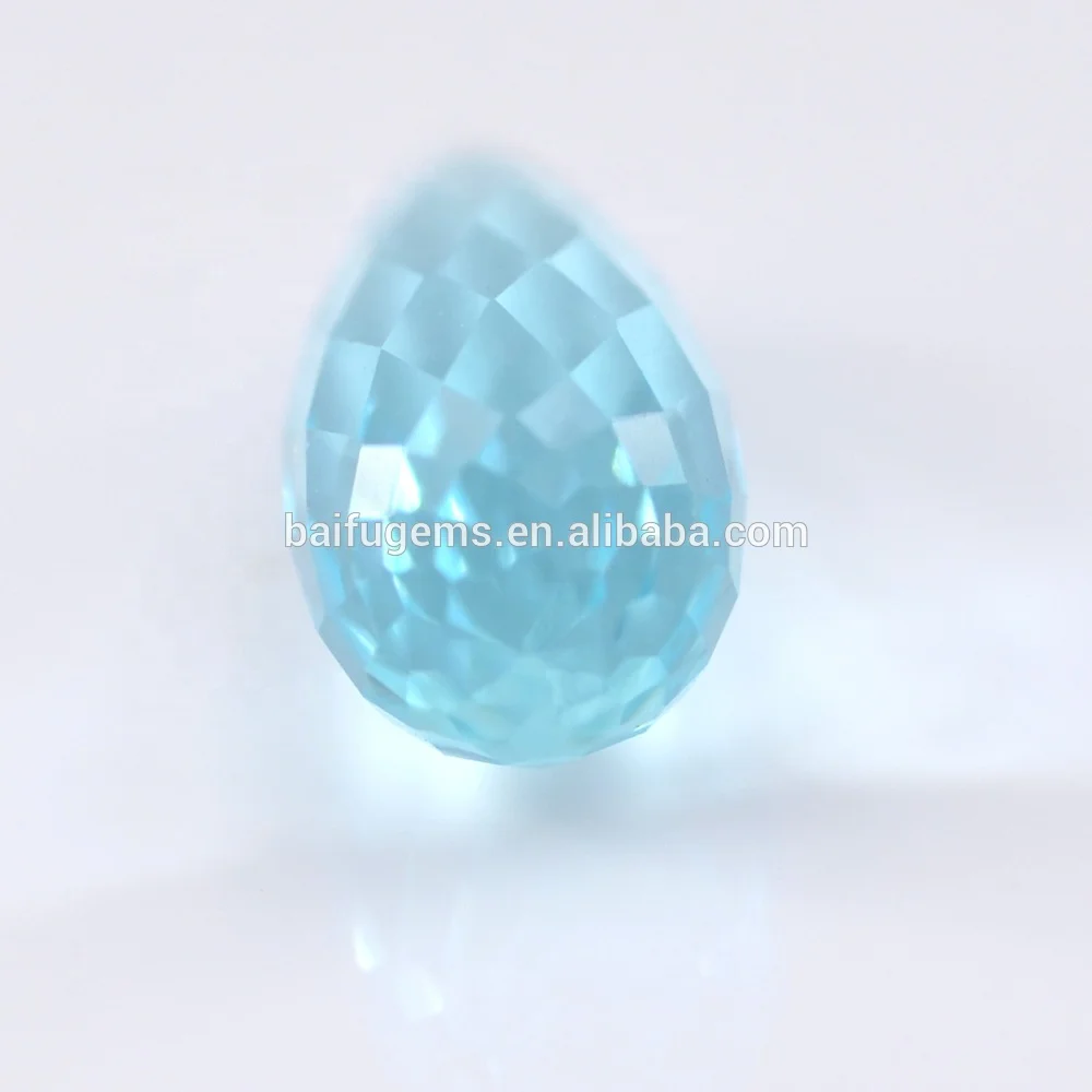 Best Selling Light Blue Briolite Cut Drop Shape Glass Gems