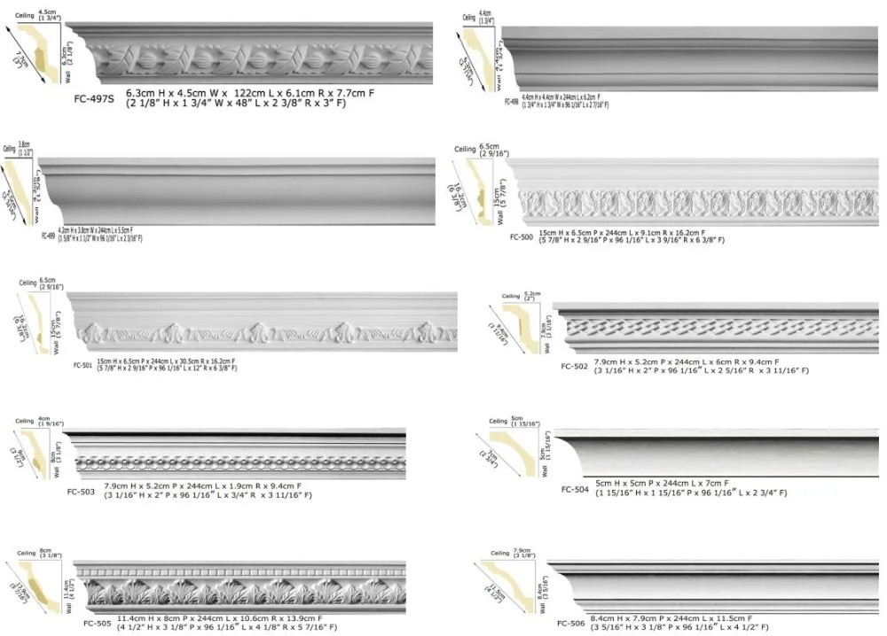 Polyurethane High Quality beautiful cheap decorative PU Moulding gypsum foam exterior ceiling Crown for House Cornice