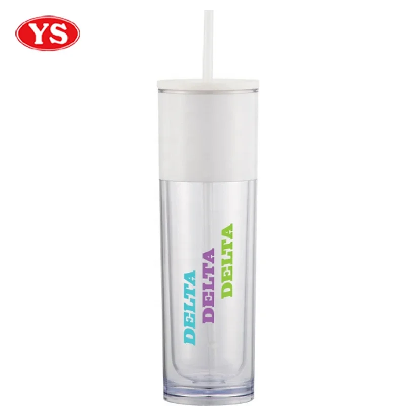 Double Walled 16oz. Plastic Coffee Skinny Tumbler with Straw