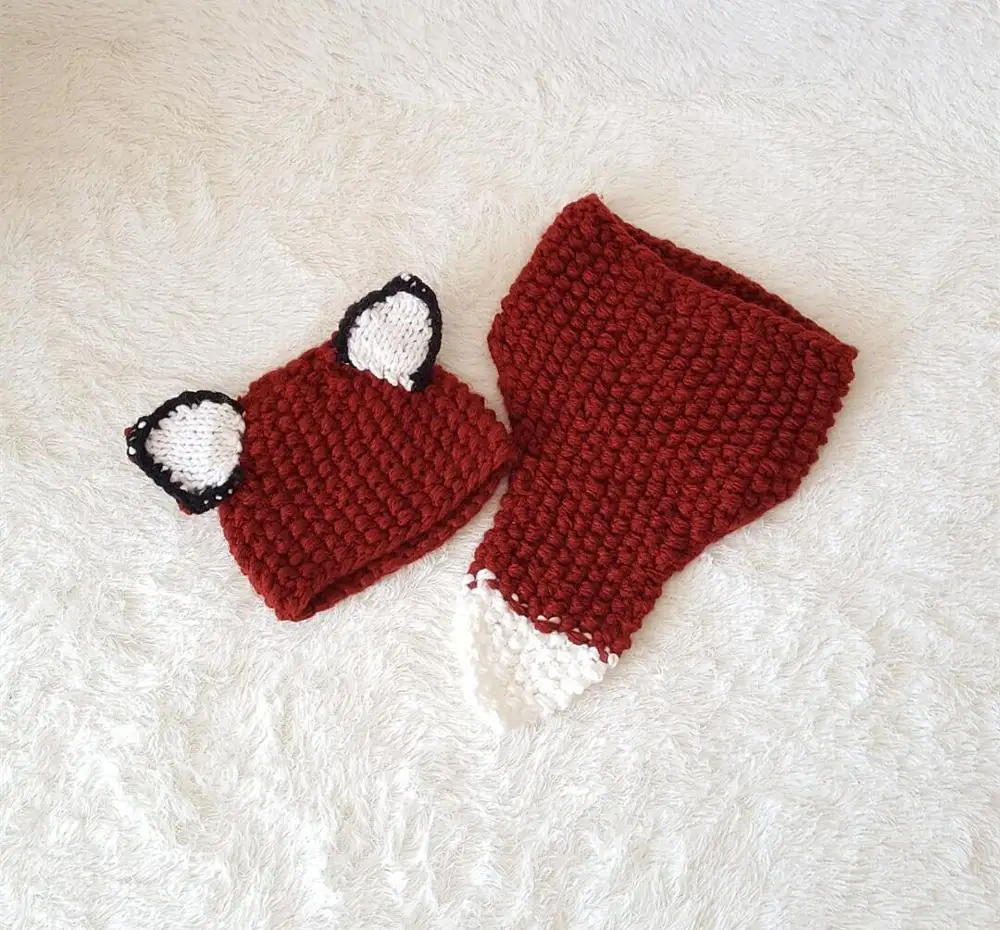 Winter warm cute baby fox cowl hat scarf