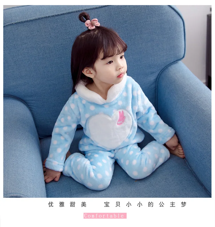 Hao Baby The New Baby Girls Flannel Pajamas Children Love Dot Household To Take Kid Wear Girl  Suits