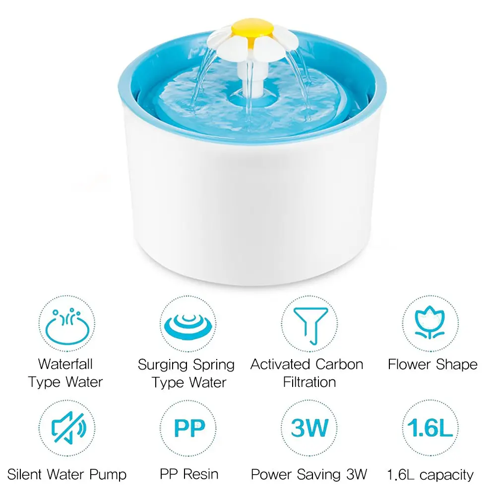 
1.6L Water Fountain Pet with Automatic Healthy Hygienic Water Dispenser Pet Drinking Fountain for Dogs, Cats, Little Pets 