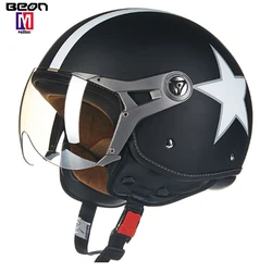 BEON White Cartoon Scooter Motorcycle Half Face Vintage Helmet Moto Casque Casco motocicleta Capacete Vespa Helmets Light Weigh