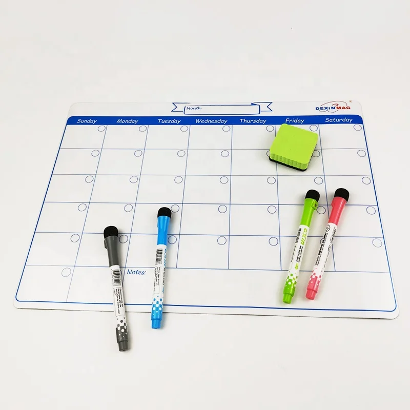 Magnetic dry erase calendar for refrigerator