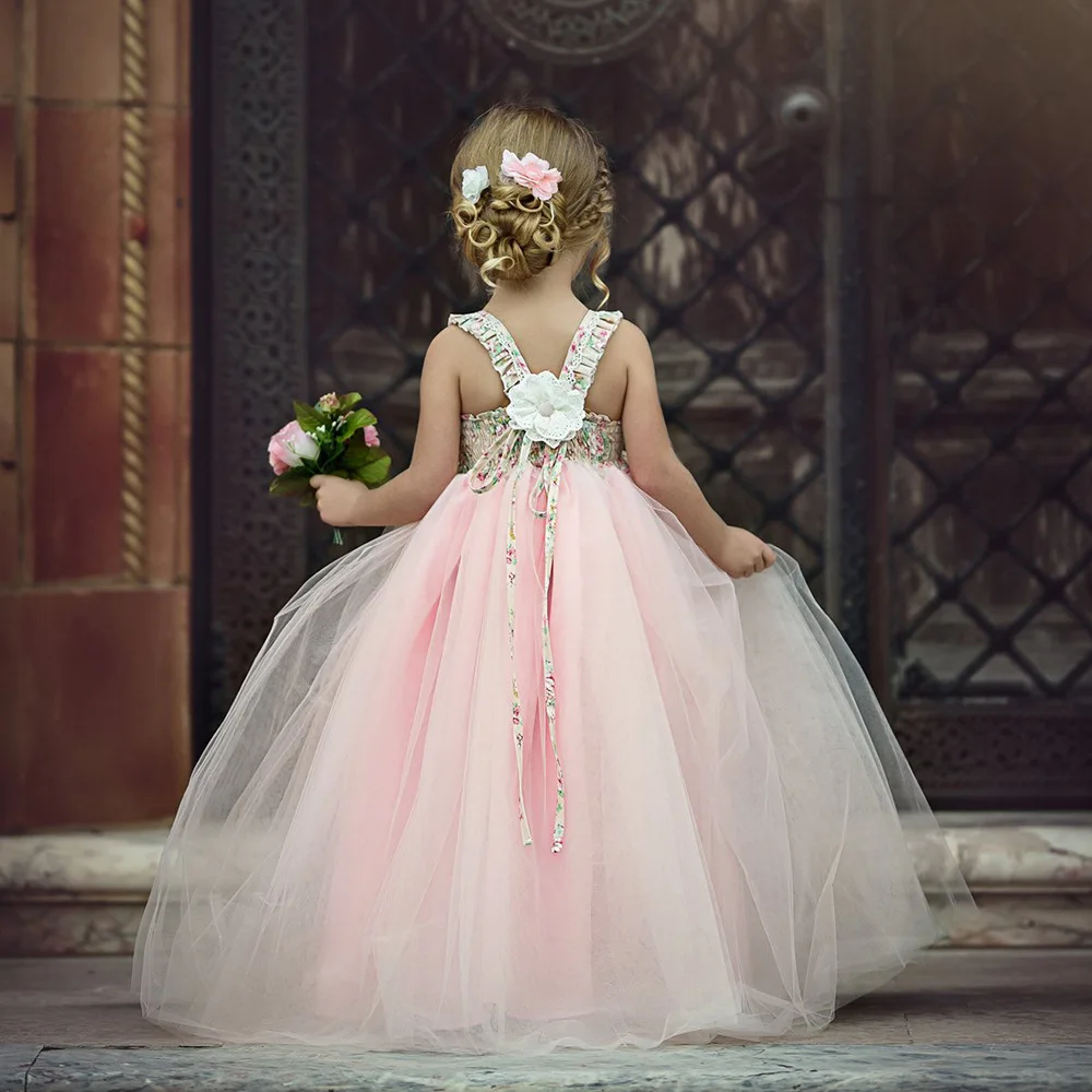 
 Новинка 2019, вечернее платье для девочек с цветочным принтом, розовое Тюлевое платье макси, свадебные платья для девочек, бальное платье для детей и девочек  