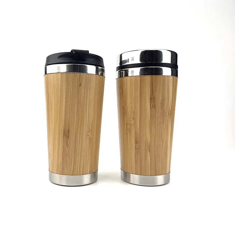 450ml/15oz  Double wall bamboo Thermoses with pp lid BPA FREE Vacuum Insulated Stainless Steel tumbler water thermos coffee mug