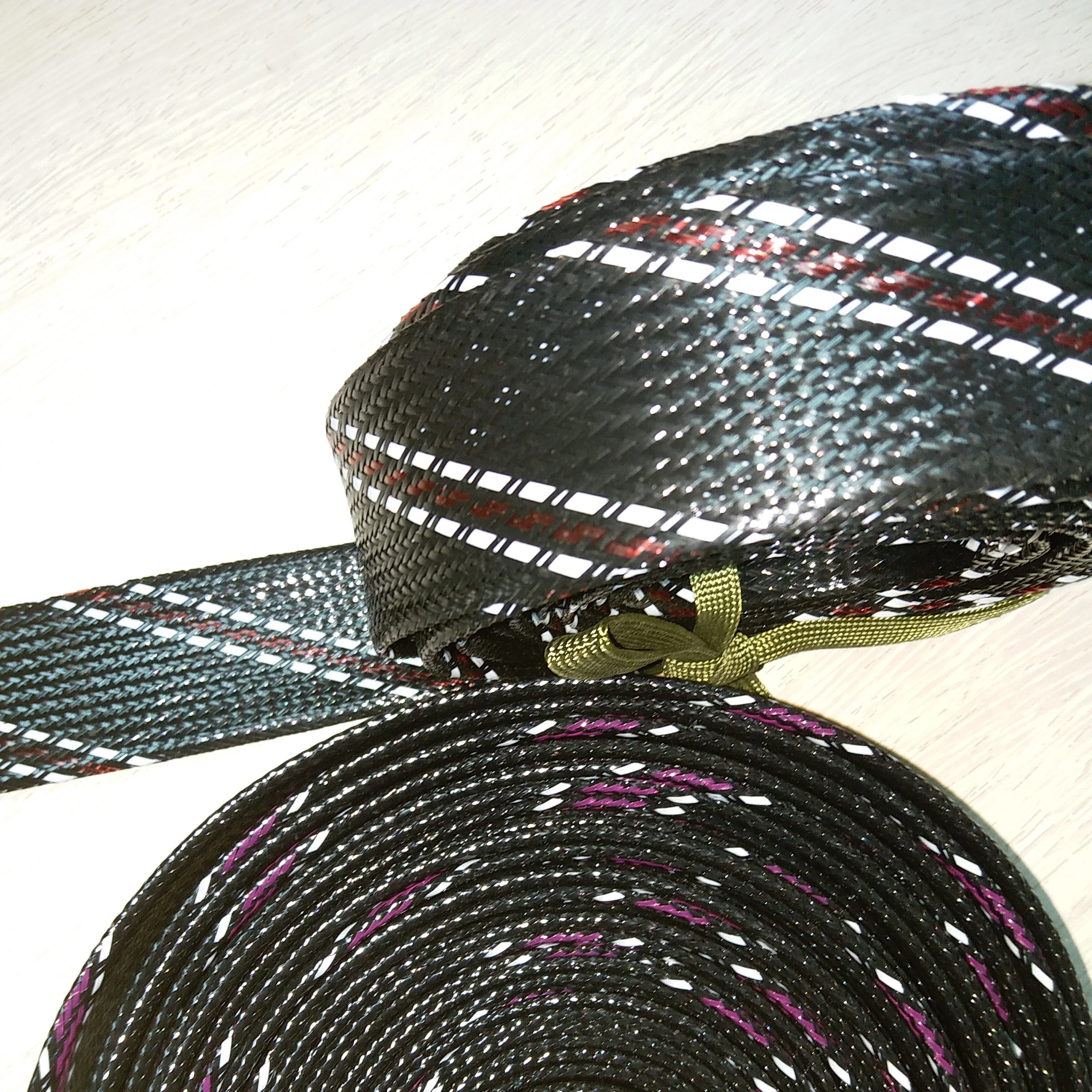Flat yarn braided sleeving Flat filament braided sleeving