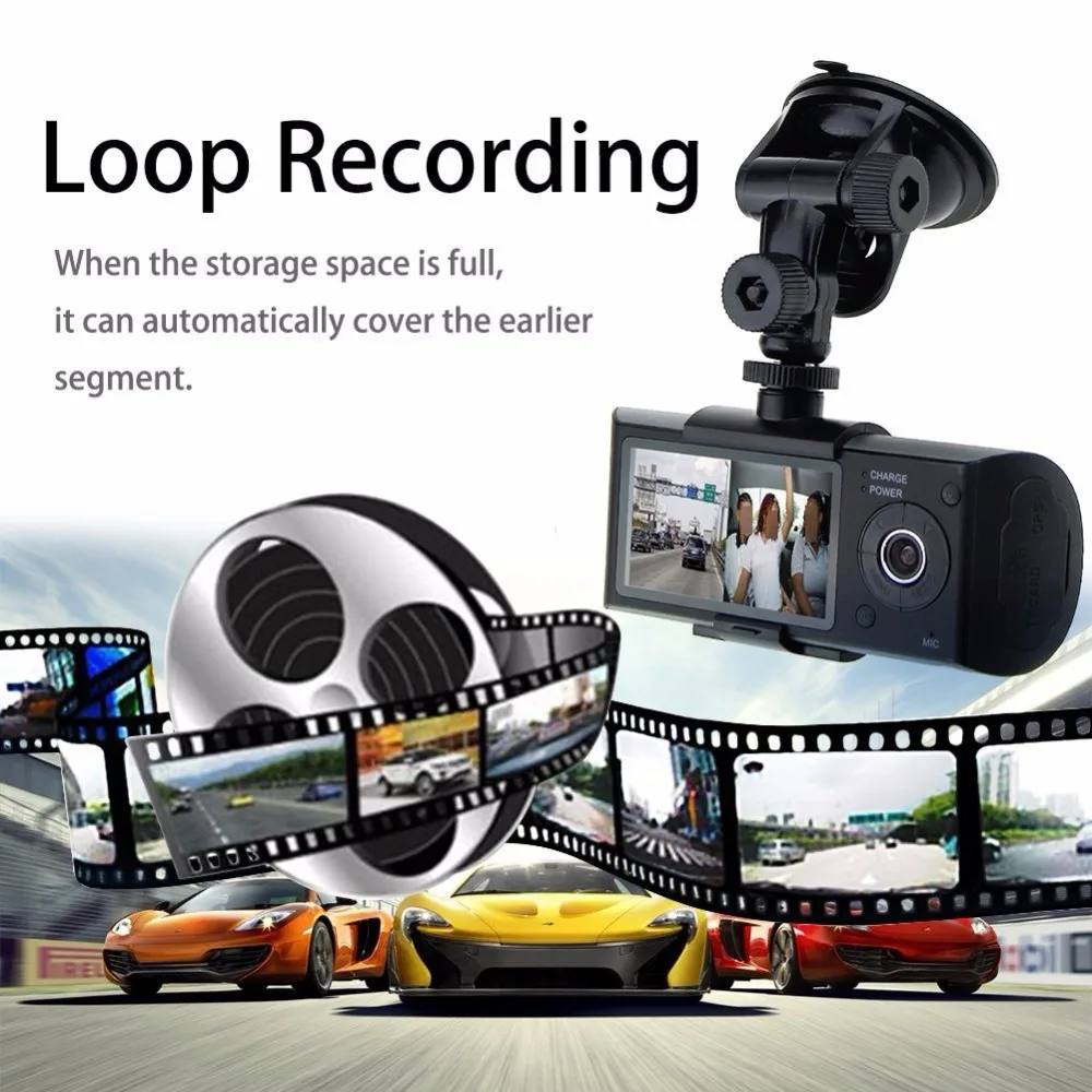 Full hd 1080p car camera recorder 24 hours parking monitor motion detection gps logger tracker x3000 dual camera car camera