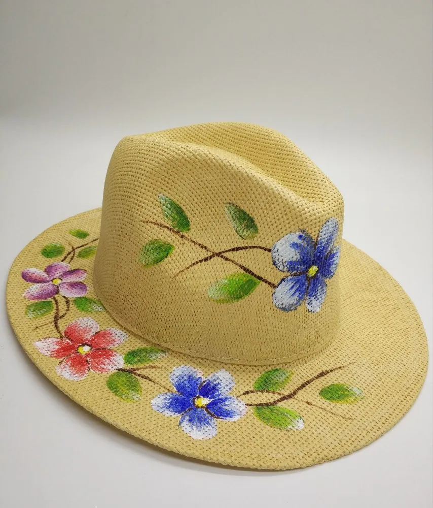 2018 most popular and fashion custom hand painted women lady beach panama paper straw cowboy hat