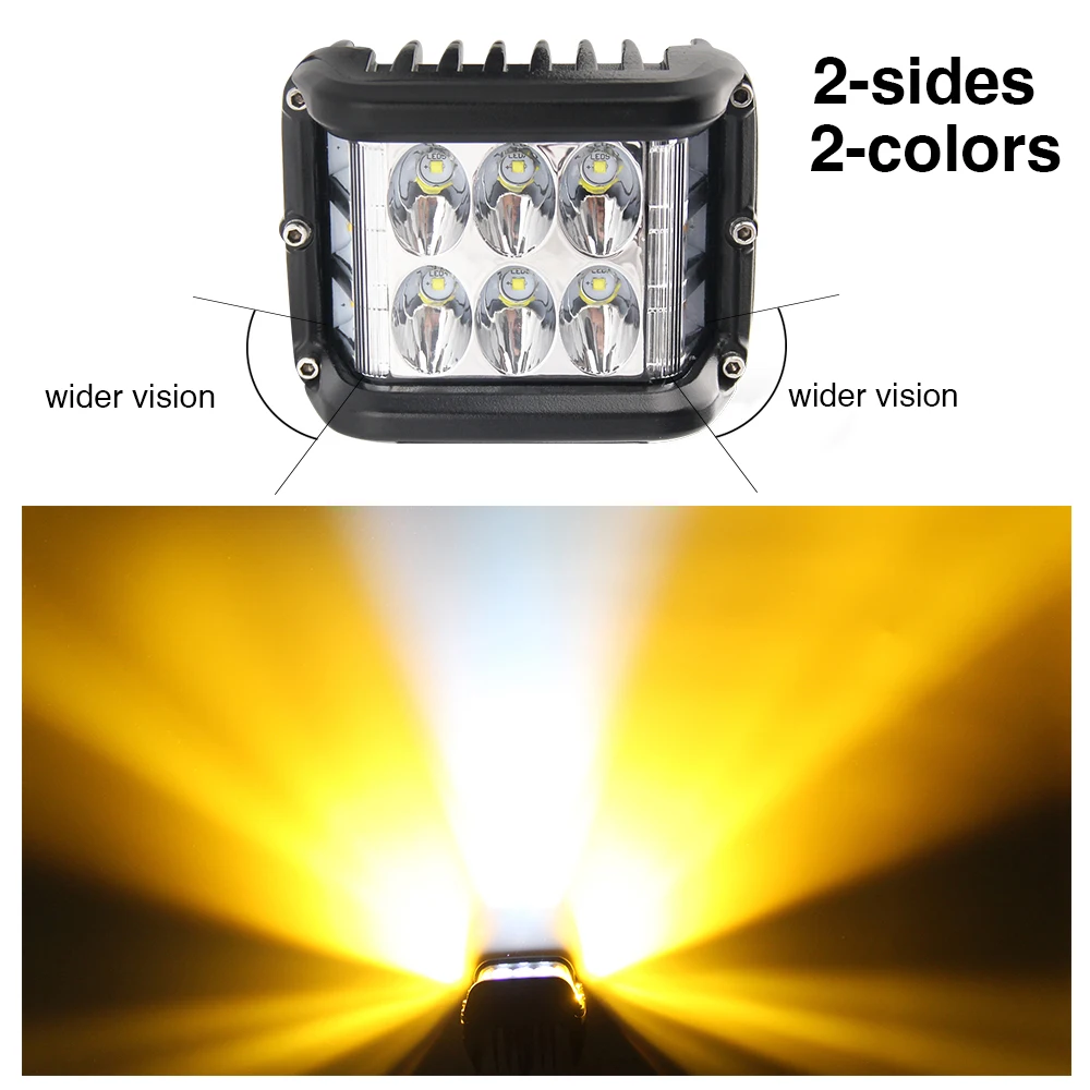 New Wide Range 3Inch Auto Side Working Light 45W 24V Square Duallys 12V FYellow Amber White lashing Strobe Led Work Light