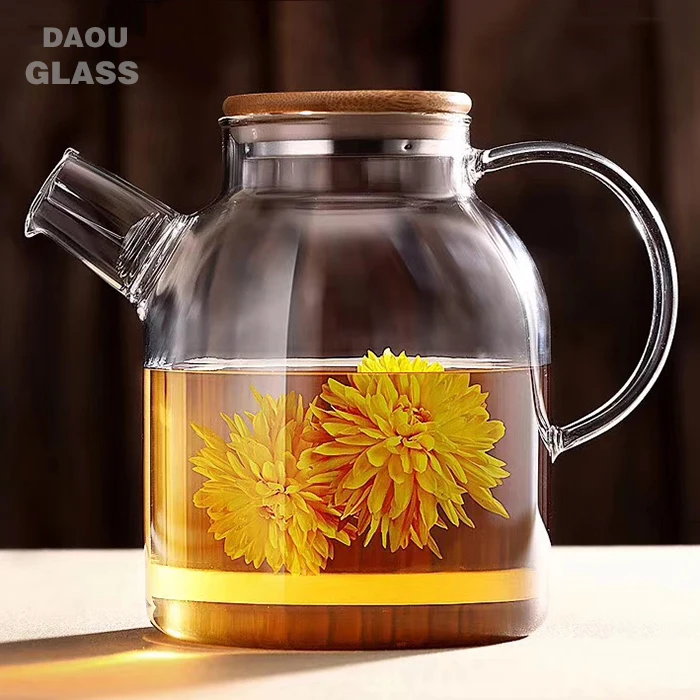 
glass teapot kettle with Bamboo lid and spring strainer ,teapot maker, chinese supplier 