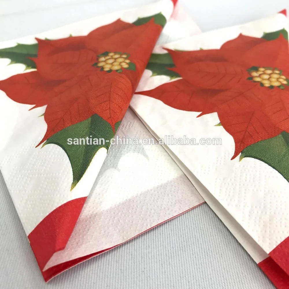 Santian Paper Custom Cocktail Napkins 25X25Cm & 33X33Cm Sizes Virgin Wood Pulp 3-Ply Serviettes Colorful Printed Napkins Pack